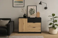 OTTO home Kommode »PERY Sideboard mit 3 Schubladen und 3 Fächer, Maße B/T/H: 125/36/79 cm« Moderner Schubladenschrank mit viel Stauraum und schwarzen Griffen