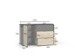 OTTO home Kommode »PERY Sideboard mit 3 Schubladen und 3 Fächer, Maße B/T/H: 125/36/79 cm« Moderner Schubladenschrank mit viel Stauraum und schwarzen Griffen