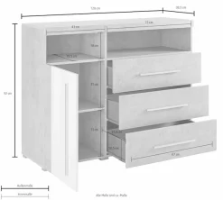 OTTO home Kommode »Roger,Breite 120cm, moderne Anrichte mit 3 Schubladen« Kommode mit viel Stauraum, Masse 120x92x38,5 (B/H/T)