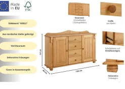 OTTO home Kommode »Sideboard, Anrichte, mit 3 Schubladen, 2 Türen« aus massiver Kiefer, Breite 130 cm