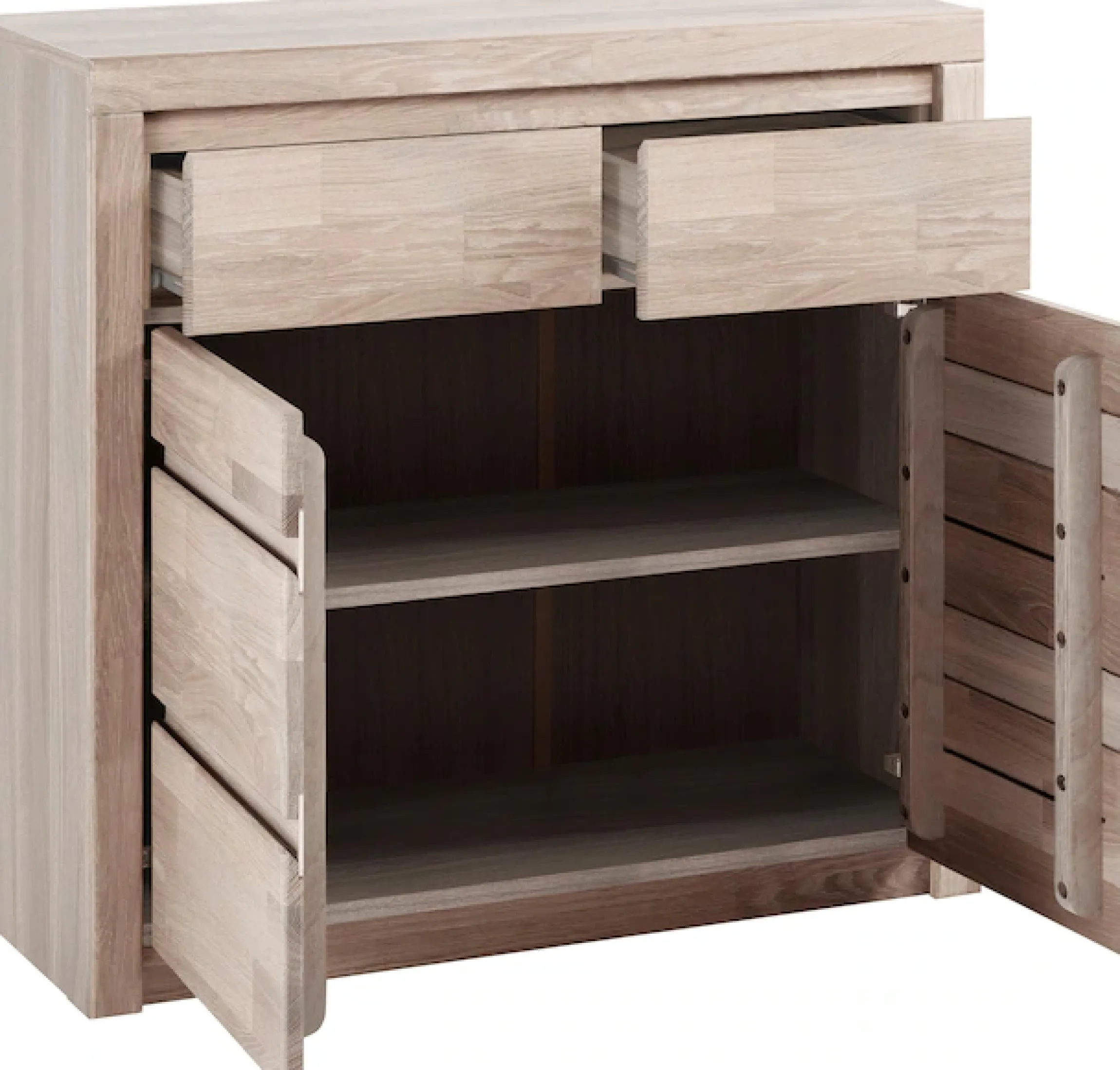 OTTO home Kommode »Silkeborg Fronten & Leisten aus Massivholz, Kospus aus Melamin« B/T/H: 90/35/85 cm. 2Schubladen & 2geschlossenen Fächern.Stauraum
