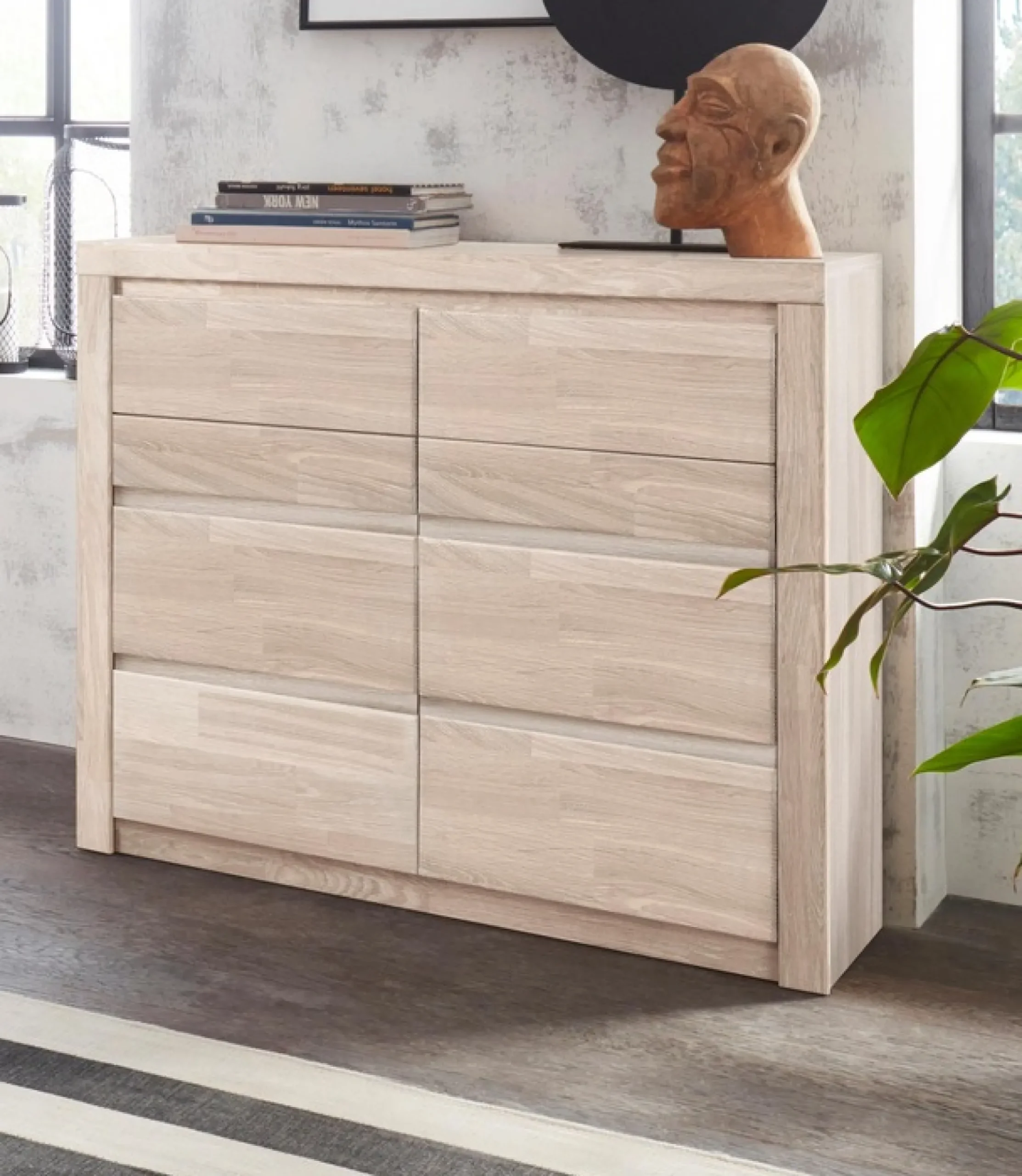 OTTO home Kommode »Silkeborg Fronten & Leisten aus Massivholz, Kospus aus Melamin« B/T/H: 90/35/85 cm. 2Schubladen & 2geschlossenen Fächern.Stauraum