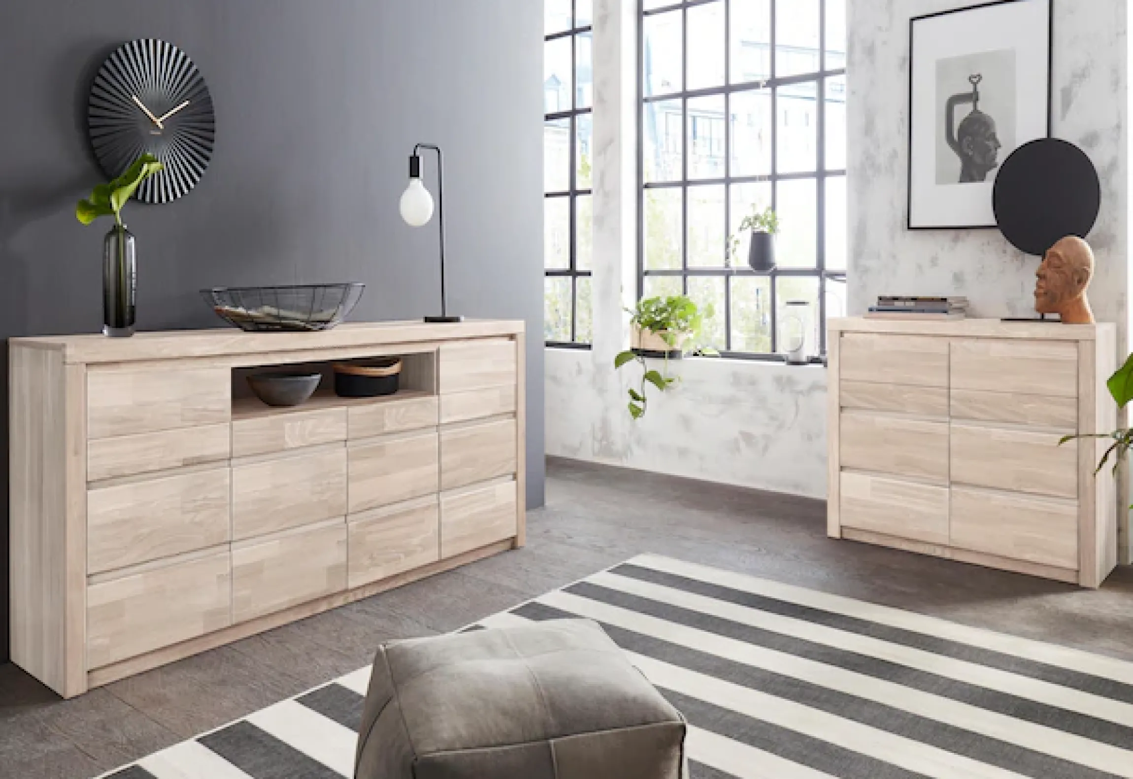 OTTO home Kommode »Silkeborg Fronten & Leisten aus Massivholz, Kospus aus Melamin« B/T/H: 90/35/85 cm. 2Schubladen & 2geschlossenen Fächern.Stauraum