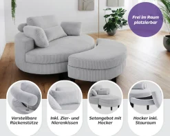 OTTO home Loveseat »Ravi Sessel, B: 114 cm, Sitzhöhe: 42 cm« XXL- Sessel, mit Stauraumhocker, Rückenstütze & 4 Zierkissen