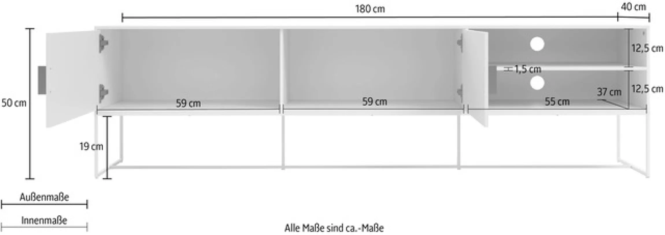 OTTO home Lowboard »Abito« Kommodemit Kabeldurchführung,Einlegeboden, Breite 180 cm