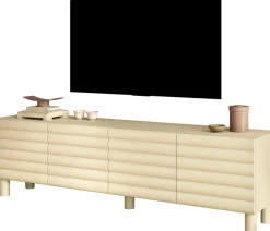 OTTO home Lowboard »Adria, 202 cm breit, 4 Türen, Mediaboard, TV-Schrank, TV-Board« Korpus Talco Spatolato, MDF-Fronten in 3D-Design, viel Stauraum