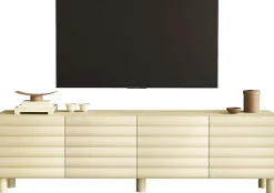 OTTO home Lowboard »Adria, 202 cm breit, 4 Türen, Mediaboard, TV-Schrank, TV-Board« Korpus Talco Spatolato, MDF-Fronten in 3D-Design, viel Stauraum