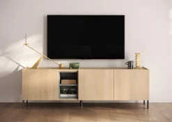OTTO home Lowboard »Badia, 182 cm breit, 3 Türen, Mediaboard, TV-Schrank« Innenliegendes Top, gerade Metallfüße, salbeigrüne Farbakzente