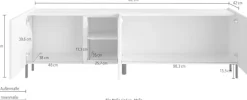 OTTO home Lowboard »Badia, 182 cm breit, 3 Türen, Mediaboard, TV-Schrank« Innenliegendes Top, gerade Metallfüße, salbeigrüne Farbakzente