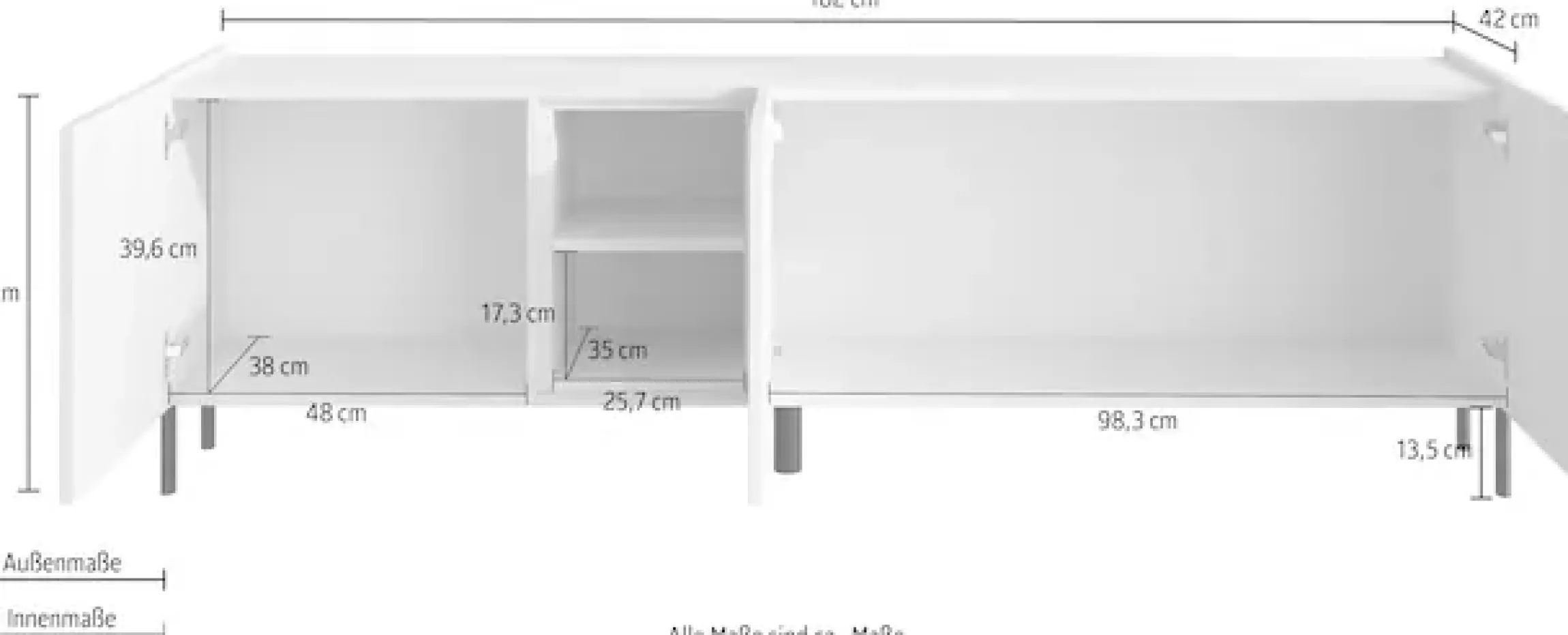 OTTO home Lowboard »Badia, 182 cm breit, 3 Türen, Mediaboard, TV-Schrank« Innenliegendes Top, gerade Metallfüße, salbeigrüne Farbakzente