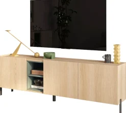 OTTO home Lowboard »Badia, 182 cm breit, 3 Türen, Mediaboard, TV-Schrank« Innenliegendes Top, gerade Metallfüße, salbeigrüne Farbakzente