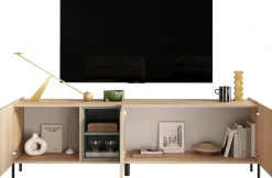 OTTO home Lowboard »Badia, 182 cm breit, 3 Türen, Mediaboard, TV-Schrank« Innenliegendes Top, gerade Metallfüße, salbeigrüne Farbakzente