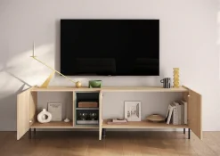 OTTO home Lowboard »Badia, 182 cm breit, 3 Türen, Mediaboard, TV-Schrank« Innenliegendes Top, gerade Metallfüße, salbeigrüne Farbakzente