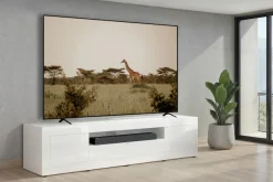 OTTO home Lowboard »Basic, 245 cm breit, 47 cm tief, 2 Türen, 1 Schubkasten, Medienboard« Hochglanz Lack, Metallgriffe, geeignet für bis zu 98-Zoll-TV