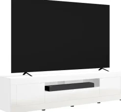 OTTO home Lowboard »Basic, 245 cm breit, 47 cm tief, 2 Türen, 1 Schubkasten, Medienboard« Hochglanz Lack, Metallgriffe, geeignet für bis zu 98-Zoll-TV
