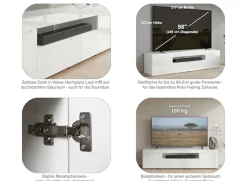 OTTO home Lowboard »Basic, 245 cm breit, 47 cm tief, 2 Türen, 1 Schubkasten, Medienboard« Hochglanz Lack, Metallgriffe, geeignet für bis zu 98-Zoll-TV