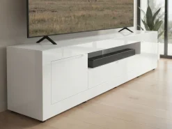 OTTO home Lowboard »Basic, 245 cm breit, 47 cm tief, 2 Türen, 1 Schubkasten, Medienboard« Hochglanz Lack, Metallgriffe, geeignet für bis zu 98-Zoll-TV