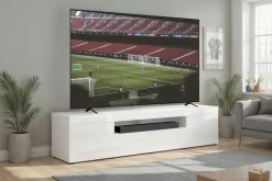 OTTO home Lowboard »Basic, 245 cm breit, 47 cm tief, 2 Türen, 1 Schubkasten, Medienboard« Hochglanz Lack, Metallgriffe, geeignet für bis zu 98-Zoll-TV