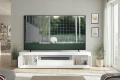 OTTO home Lowboard »Basic, 245 cm breit, 47 cm tief, 2 Türen, 1 Schubkasten, Medienboard« Hochglanz Lack, Metallgriffe, geeignet für bis zu 98-Zoll-TV