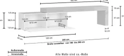OTTO home Lowboard »Chronos TV-Board, T-Schrank« Breite verstellbar von 180 bis 290 cm, 1 Stk. tlg. Breite 240 cm TV-Board,Lowboard,1 Klappe und ein L-Förmiger Aufsatz