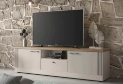 OTTO home Lowboard »Country Breite 211 cm, TV-Board 2 Türen u. 1 Schubkasten, TV-Schrank« im Landhausstil, viel Strauraum, mit Metallgriffe, MDF Rahmen