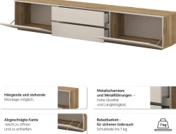 OTTO home Lowboard »Criss, Breite 200 cm, moderne grifflose TV-Kommode« TV-Kommode, TV-Schrank, hängend und stehend montierbar