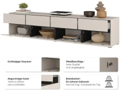 OTTO home Lowboard »Cross,Breite 225 cm, moderne grifflose TV-Kommode« TV-Schrank mit viel Stauraum, TV-Board