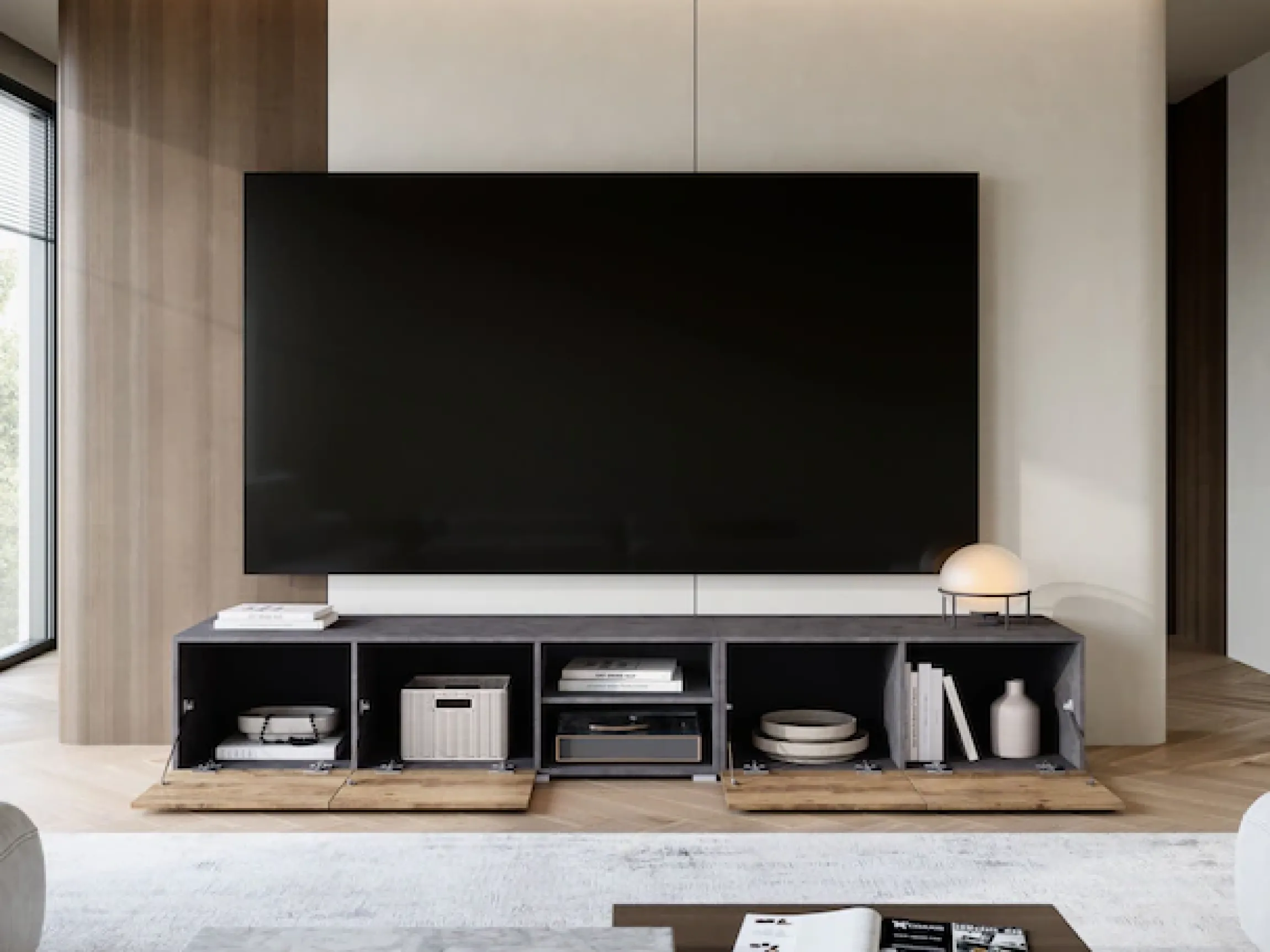 OTTO home Lowboard »Denver 250 cm für bis zu 98-Zoll TVs - Weltmeisterschaft im XXL Format« Wahlweise mit oder ohne offenes Fach in der Mitte