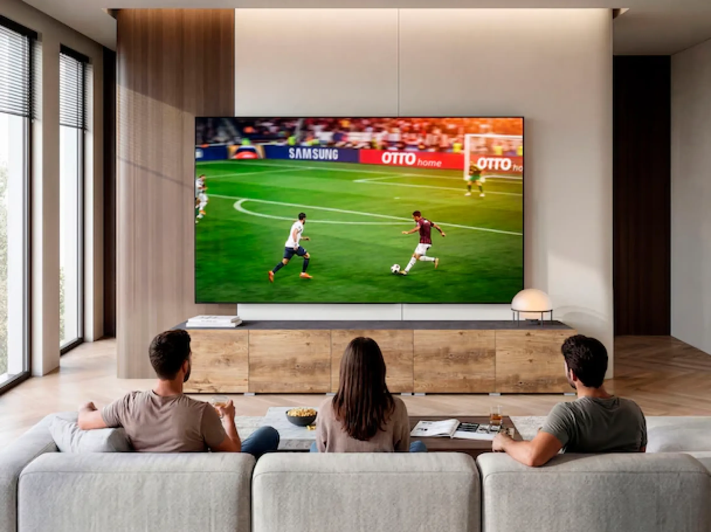 OTTO home Lowboard »Denver 250 cm für bis zu 98-Zoll TVs - Weltmeisterschaft im XXL Format« Wahlweise mit oder ohne offenes Fach in der Mitte