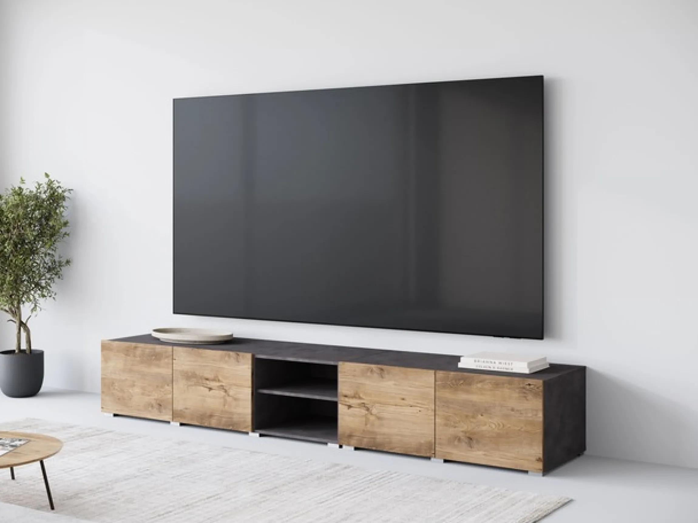 OTTO home Lowboard »Denver 250 cm für bis zu 98-Zoll TVs - Weltmeisterschaft im XXL Format« Wahlweise mit oder ohne offenes Fach in der Mitte
