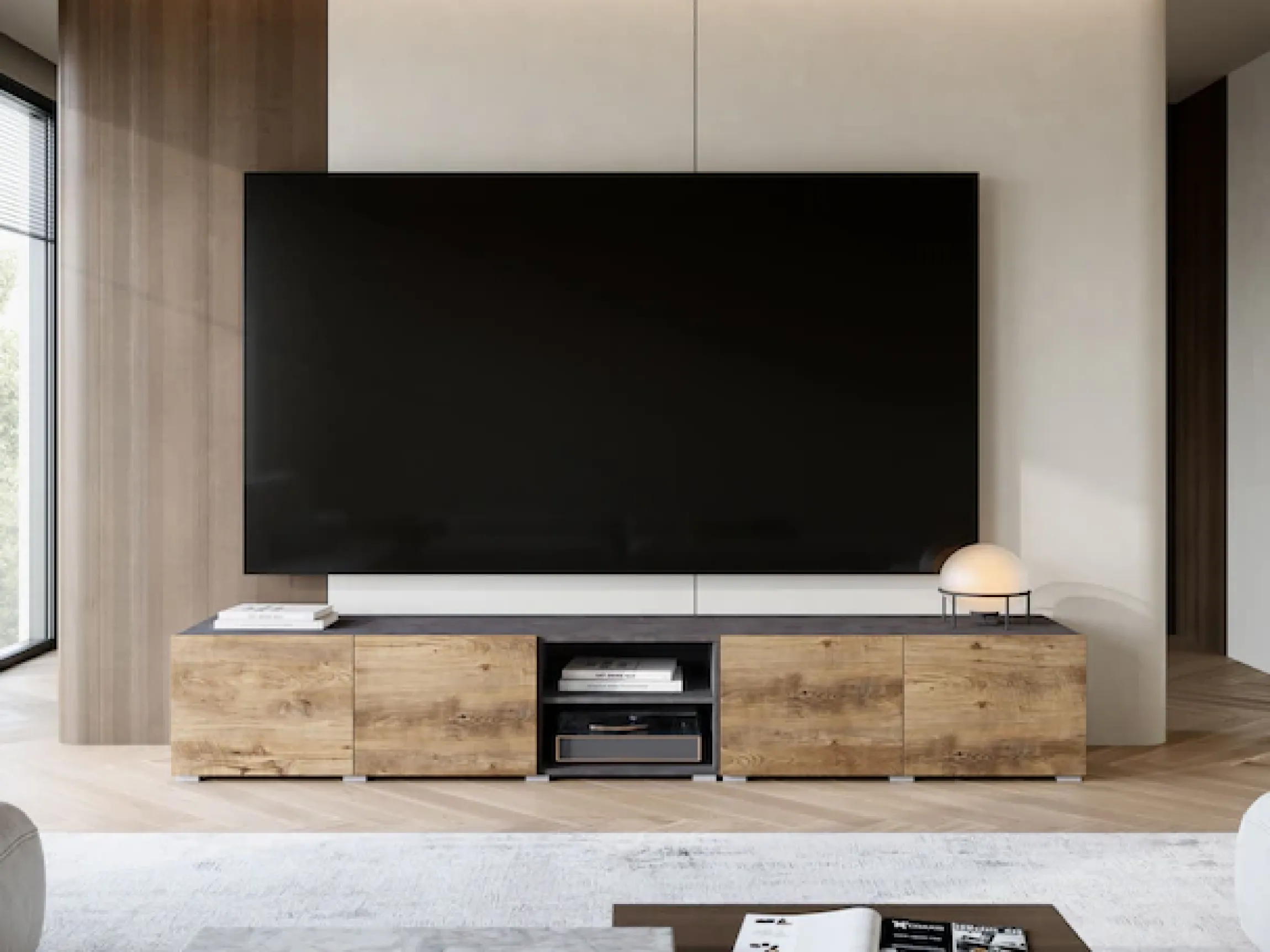 OTTO home Lowboard »Denver 250 cm für bis zu 98-Zoll TVs - Weltmeisterschaft im XXL Format« Wahlweise mit oder ohne offenes Fach in der Mitte