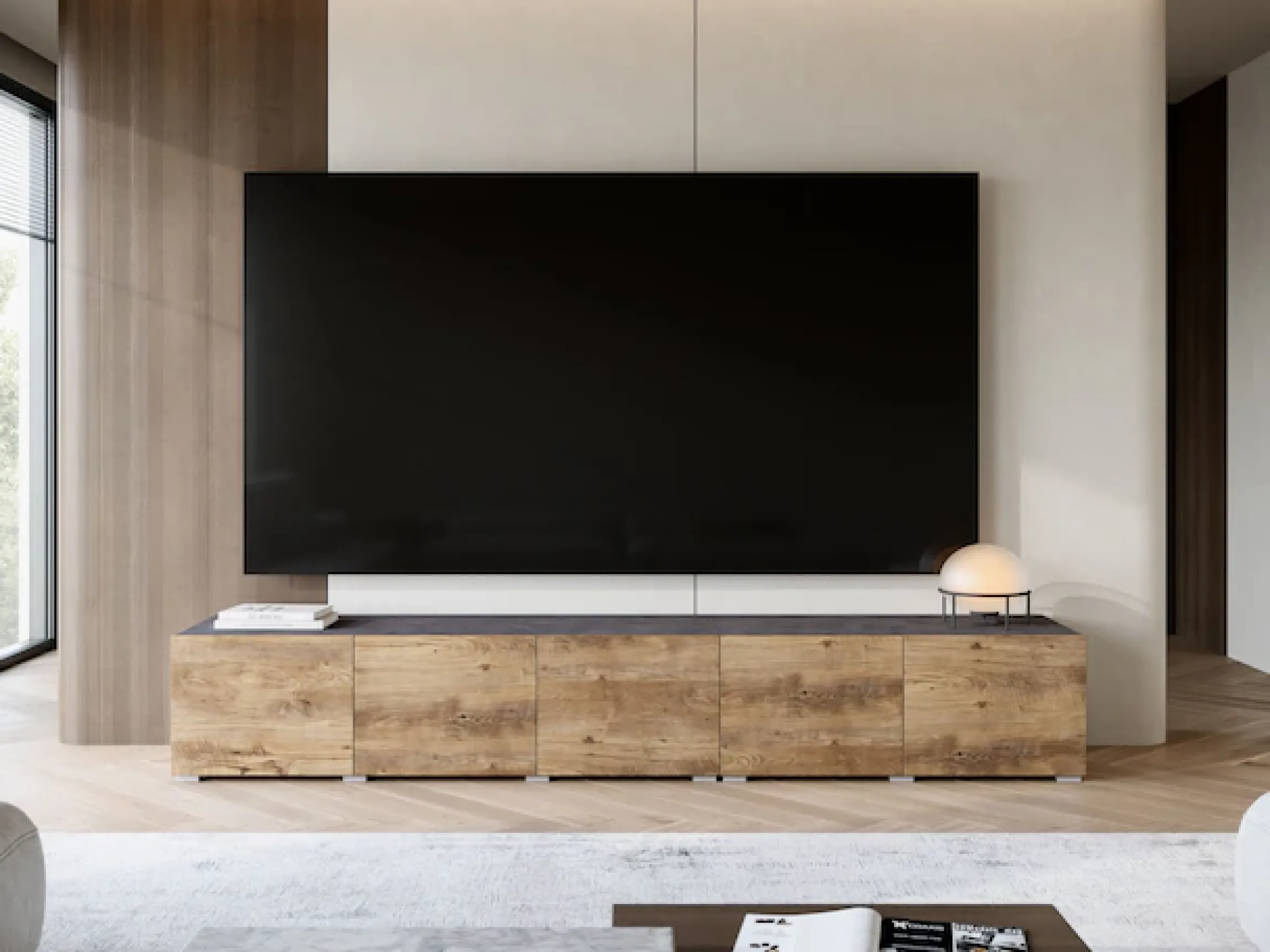 OTTO home Lowboard »Denver 250 cm für bis zu 98-Zoll TVs - Weltmeisterschaft im XXL Format« Wahlweise mit oder ohne offenes Fach in der Mitte