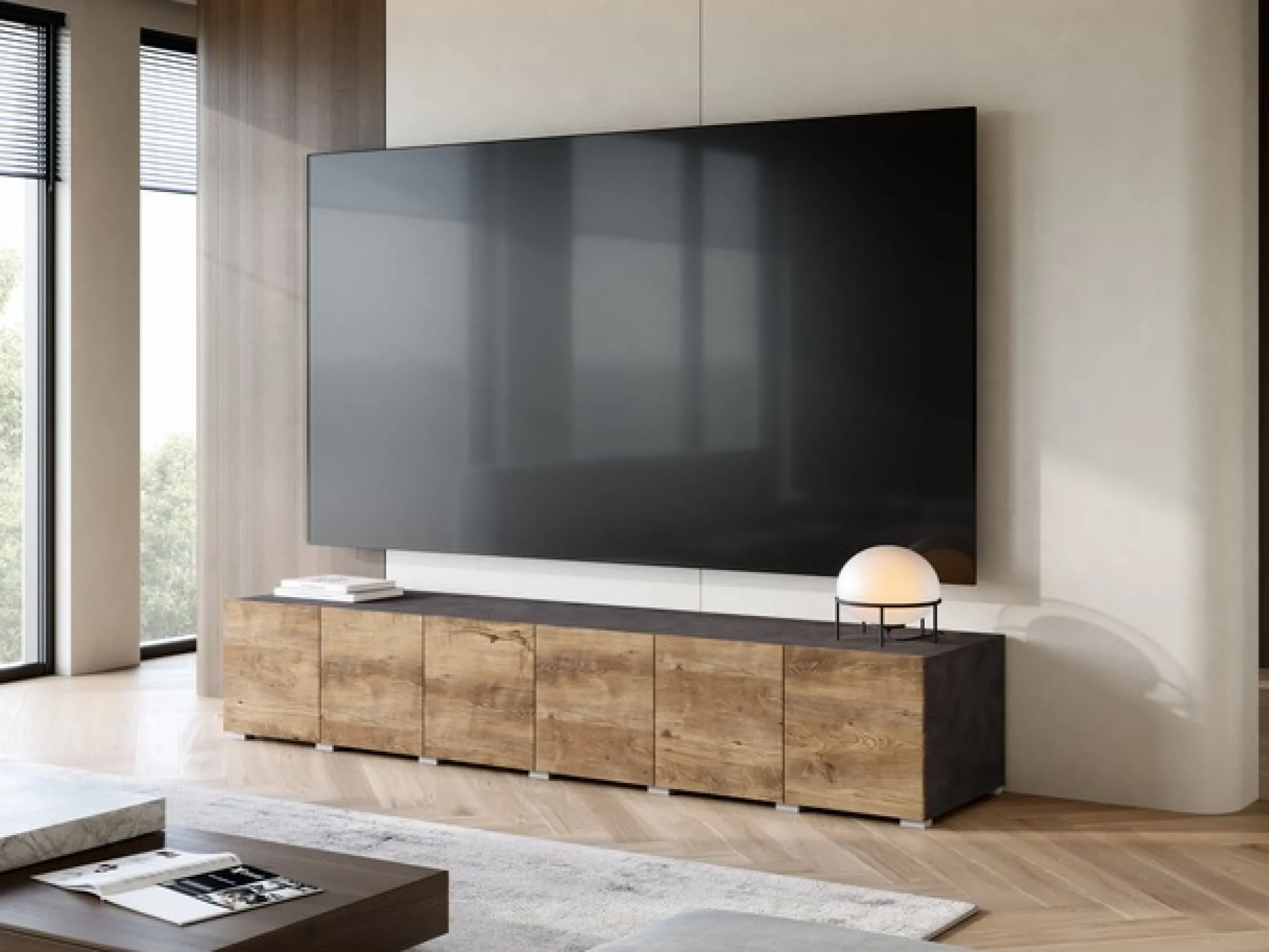 OTTO home Lowboard »Denver Erlebe die Weltmeisterschaft im XXL-Format« 1 Stk. tlg. Elegantes TV-Möbel 220 cm, speziell für bis zu 98-Zoll Fernseher