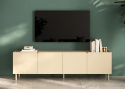 OTTO home Lowboard »Dobbiaco, 202 cm breit, 4 Türen, Mediaboard, TV-Schrank« Innenliegendes Top, gerade Metallfüße, Tür mit Rundung