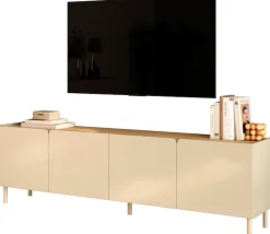 OTTO home Lowboard »Dobbiaco, 202 cm breit, 4 Türen, Mediaboard, TV-Schrank« Innenliegendes Top, gerade Metallfüße, Tür mit Rundung