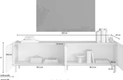 OTTO home Lowboard »Dobbiaco, 202 cm breit, 4 Türen, Mediaboard, TV-Schrank« Innenliegendes Top, gerade Metallfüße, Tür mit Rundung