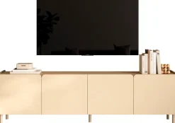 OTTO home Lowboard »Dobbiaco, 202 cm breit, 4 Türen, Mediaboard, TV-Schrank« Innenliegendes Top, gerade Metallfüße, Tür mit Rundung