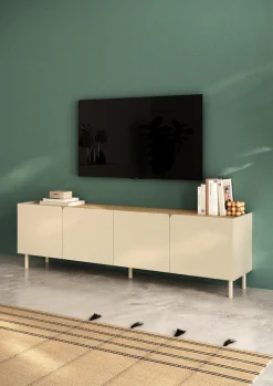 OTTO home Lowboard »Dobbiaco, 202 cm breit, 4 Türen, Mediaboard, TV-Schrank« Innenliegendes Top, gerade Metallfüße, Tür mit Rundung