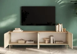 OTTO home Lowboard »Dobbiaco, 202 cm breit, 4 Türen, Mediaboard, TV-Schrank« Innenliegendes Top, gerade Metallfüße, Tür mit Rundung