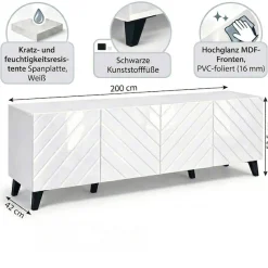 OTTO home Lowboard »HOLLY 2.0, TV-Board, TV-Kommode, TV-Schrank, TV-Unterschrank, TV-Möbel« Modernes lackiertes Hochglanz TV-Board, grifflos, Breite 200 cm