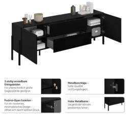 OTTO home Lowboard »Jukon,Breite 200 cm, moderne grifflose TV-Kommode,2 Türen/2 Schubladen« TV-Schrank mit viel Stauraum, TV-Board, push-to-open-Funktion