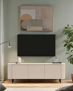 OTTO home Lowboard »Lido, 181 cm breit, 3 Türen, TV-Schrank, TV-Kommode, Medienboard« Formgebogenes MDF, Stirnseiten mit Rundung, Push-to-open, Metallfüße