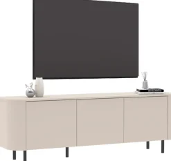 OTTO home Lowboard »Lido, 181 cm breit, 3 Türen, TV-Schrank, TV-Kommode, Medienboard« Formgebogenes MDF, Stirnseiten mit Rundung, Push-to-open, Metallfüße