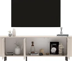OTTO home Lowboard »Lido, 181 cm breit, 3 Türen, TV-Schrank, TV-Kommode, Medienboard« Formgebogenes MDF, Stirnseiten mit Rundung, Push-to-open, Metallfüße