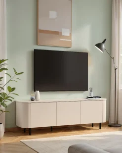 OTTO home Lowboard »Lido, 181 cm breit, 3 Türen, TV-Schrank, TV-Kommode, Medienboard« Formgebogenes MDF, Stirnseiten mit Rundung, Push-to-open, Metallfüße