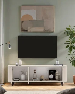 OTTO home Lowboard »Lido, 181 cm breit, 3 Türen, TV-Schrank, TV-Kommode, Medienboard« Formgebogenes MDF, Stirnseiten mit Rundung, Push-to-open, Metallfüße