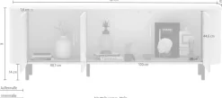 OTTO home Lowboard »Lido, 181 cm breit, 3 Türen, TV-Schrank, TV-Kommode, Medienboard« Formgebogenes MDF, Stirnseiten mit Rundung, Push-to-open, Metallfüße