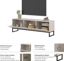 OTTO home Lowboard »Loft, Breite 157 cm, TV-Board 3 Klappen, Metallkufen« TV-Kommode mit viel Stauraum, push-to-open-Funktion
