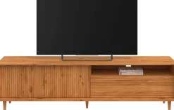 OTTO home Lowboard »MalmedyFront mit gefrästen Rillen« TV-Kommode aus massivem Kiefernholz, Push-to-open, Breite 180 cm