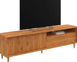 OTTO home Lowboard »MalmedyFront mit gefrästen Rillen« TV-Kommode aus massivem Kiefernholz, Push-to-open, Breite 180 cm